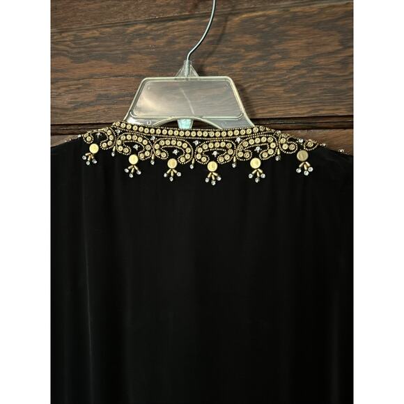 Asa Kaftans Black Gold Beading Halter Dress w/ Double Tie Front Robe Sz L / XL - Picture 14 of 16